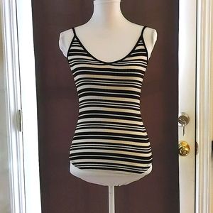 Forever 21 Black & Cream Striped Tank XS Soft